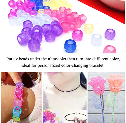 Korlon 1400 Pcs UV Beads Pony Beads, Color Changing Plastic Beads for Bracelets Jewelry Making with Crystal Elastic String & 2 Elastic Cords