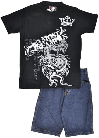 Street Elements Big Boys S/S Black Design Top 2pc Denim Short Set (14/16)