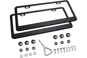 Ohuhu Matte Aluminum License Plate Frame with Chrome Screw Caps, 2Pcs 2 Holes Black Licenses Plates Frames, Car Licenses Plat