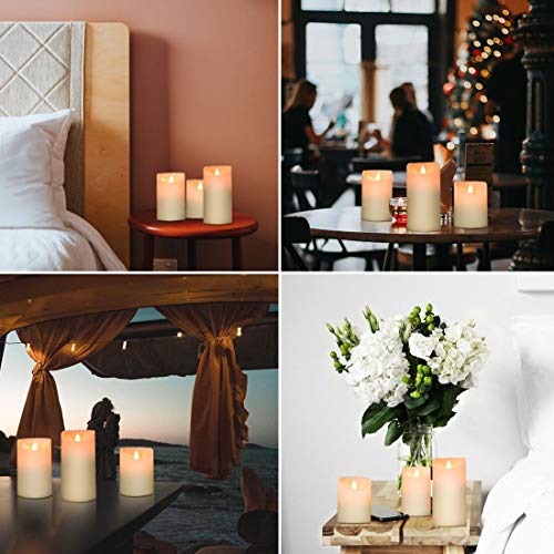 Yinuo Mirror Flameless Candles, LED Battery Operated Ivory Pillar Candles Real Wax Flickering Moving Wick Electric Candle Sets with Remote and Cycling 24 Hours Timer, 4" 5" 6" Pack of 3