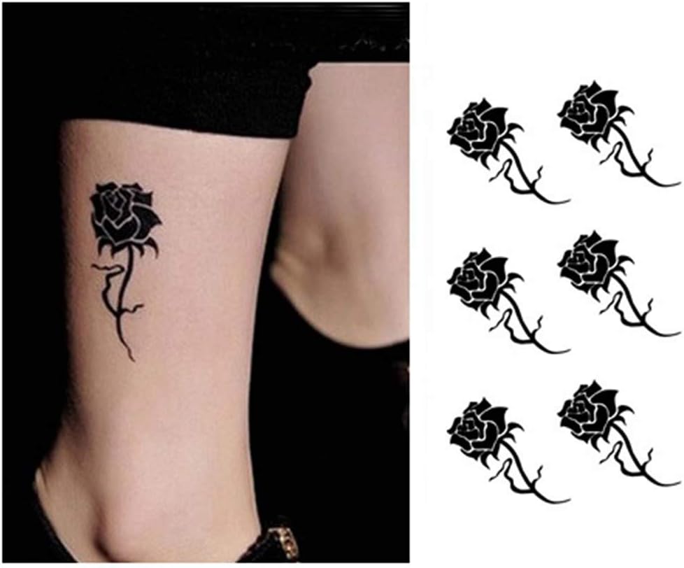 Black Rose temporary tattoos for women sexy 6 Pcs by Yesallwas,rose Tattoo Sticker Fake Tattoos for kids girls,waterproof and Long Lasting sexy body tattoos -small black rose,fake flower,floral tattoo - Image 3