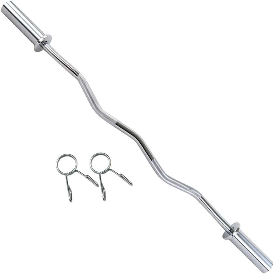 Fixed Barbell,Standard 2-Piece Super Curl Bar for Strength Training, Bicep Curls, Triceps Extensions, Upright Rows, Arm Exercises (Silver)