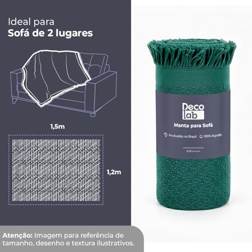 Decolab Manta Básica de Algodão Decorativa Moderna com Franja Estilo Boho para Poltrona, Sofá e Cama 150 x 120 cm em Acabamento Artesanal (Verde Brasil Copa Do Mundo)