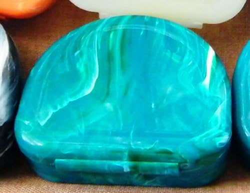 Designer Dental Retainer Case Container Box in Aqua/Green/White Marbled Swirl for 1(One) Upper OR Lower Denture, Mouth Guard, Retainer