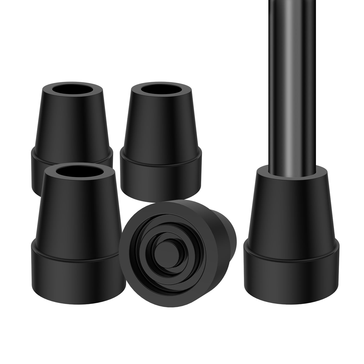 Supregear Rubber Ferrules for Crutches, 4 Pack - 22 mm Heavy Duty Rubber Cane Tips, Sturdy Replacement Feet for Crutches, Canes, and Walking Sticks, Non-Slip and Durable, Black