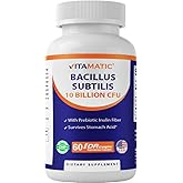 Vitamatic Bacillus Subtilis 10 Billion per DR Capsule - 60 Count - Digestive, Gut & Immune Health Support - Made with Prebiotic Inulin Fiber