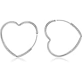 Bellitia Jewelry Platinum Plated 925 Sterling Silver Love Heart Hoop Earrings for Women, Classic Design with 3 Sizes