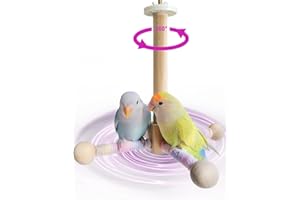 MRZZATA Bird Stand Perch Toy, 360° Rotating Natural Wooden Parrot Perch for Bird Cages, Colorful