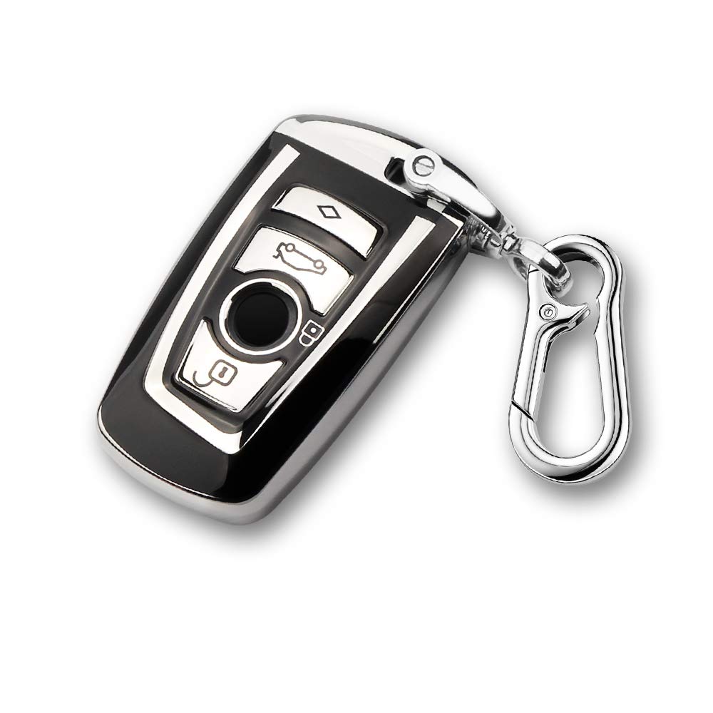 QBUC Car Key Full Cover for BMW Soft TPU Anti-dust Protection Key Case Shell Keyless Remote Control Smart Car Key Protector for BMW 1/2/3/4/5/6/7 Series and X3 X4 M2 M3 M4 M5 M6 GT3 GT5 (A-Sliver)