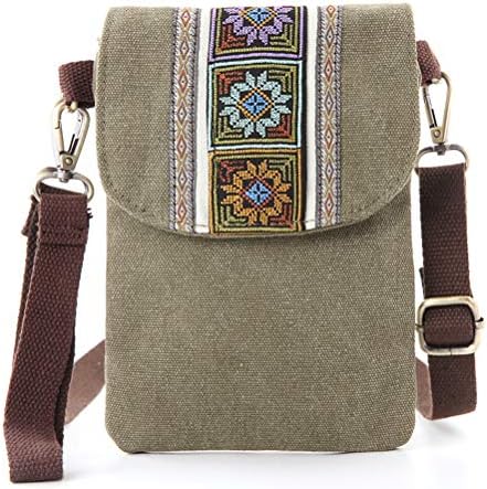 SILKAREA Vintage Embroidered Canvas Small Flip Crossbody Bag Cell