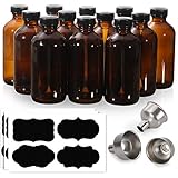 [ 12 Pack, 8 OZ ] Glass Amber Bottles with Black