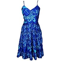Mogul Interior Lenore Womens Sundress Spaghetti Strap Recycled Sari Vintage Printed Summer Holiday Sexy Dresses S/M