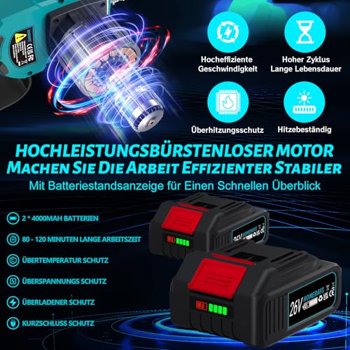 Mini Chainsaw with Battery 8000 mAh, 8 Inch & 6 Inch Mini Chainsaw Electric with Automatic Oiler and 2 x 4000 mAh Brushless Hand Chainsaw Battery for Garden Shears Loppers Wood Cutting