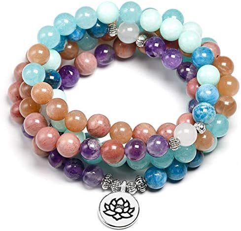 DUOJINZ Natural Stone 108 Mala 8Mm Beads Multi-Layer Buddha Strand Bracelet Yoga Apatite Bracelet For Women Summer Sunstone Jewelry