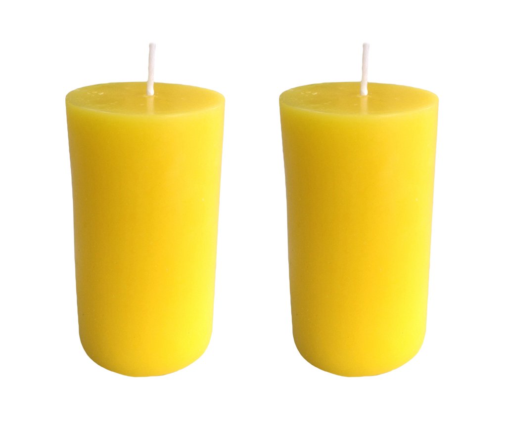 COLLUMINO Yellow Pillar Candles 40 Hour Solid Colour Size 10 x 5.5cm (2 - Pack)