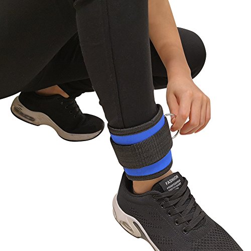 Ankle Straps for Cable Machines, 2-Pack Padded Ankle Strap Leg Strap with D-Ring for Exercise Weight Lifting, Men, Women, Ankle Fitness (Blue) - Thumbnail 4