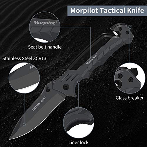 Morpilot Pocket Knife 4 in 1 Folding Knife with Glass Breaker and