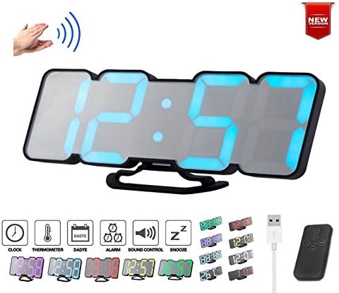 Digital LED Alarm Clock Desktop/Wall Clock w/ 3-Level Brightness &amp; 115 Color Changing LED Display. 2-Display Modes, 12/24 Hour Display, Date &amp; Temperature °C/°F, Voice Control &amp; Remote Control (Black)