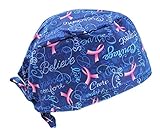 Royal Blue Believe Pink Ribbon Cancer Scrub Cap Hat