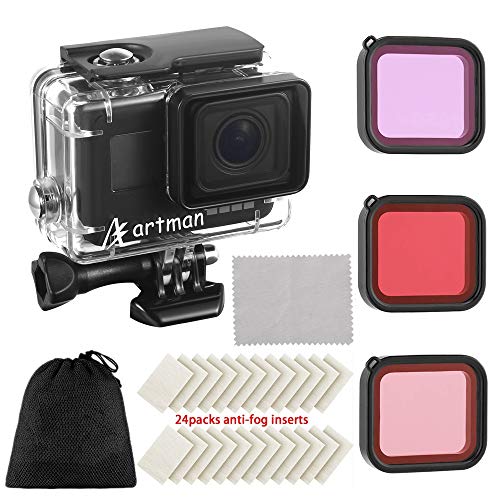Artman Housing Case Filter Kit for GoPro Hero 7 Hero 6 Hero 5 Black, Waterproof Case Diving Protective Housing Shell + 3 Pack Filter + 24 Anti-Fog Insert + Bracket Accessories