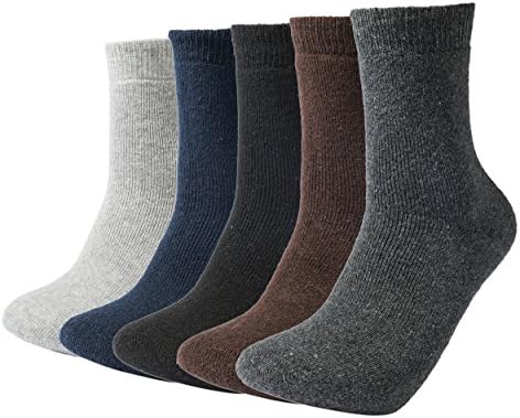 Mens Winter Multicolor Thermal Soft Breathable Comfortable Durable Lightweight Mid Calf Warm Rabbit Wool Casual Crew Socks(5 Pack) Solid Color