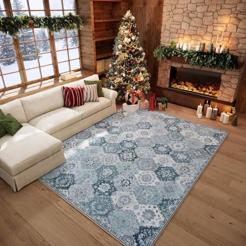 Washable 3×5 Area Rug, Ultra Soft 3×5 Area Rug Non-Slip,Low Pile Carpet for Living Room Bedroom Dining Room Bathroom Entryway,White/Royal Blue