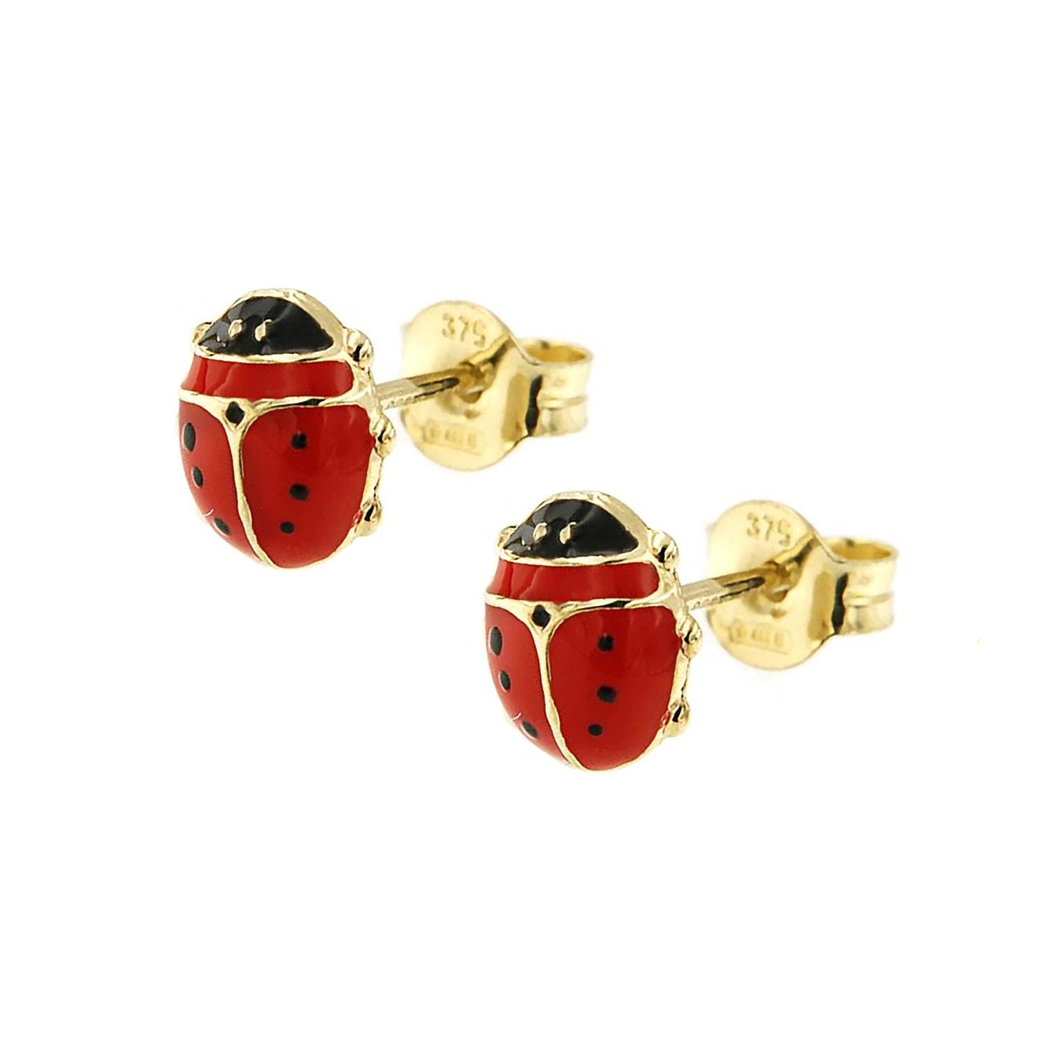 Add a Touch of Luck and Elegance with Lucchetta's 9ct Yellow Gold Ladybug Stud Earrings - Made in Italy