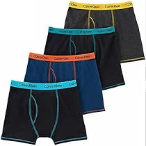 Calvin Klein Cotton Stretch Boys' Boxer Briefs (Medium, Black-Navy-Grey) 4 Pack