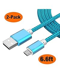 Cable Micro USB Android (2PACK 6 ft) microUSB rápido, cargador para Samsung S7 S6 edge, Galaxy J7 J5 Prime Pro, Kindle Fire, Paperwhite Voyage e-Reader, PS4 driver de Xbox One   Azul Hielo