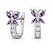 Butterfly February Simulated Birthstone Huggie Earrings 925 Sterling Silver with Secure Lever Back (February)