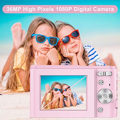 Digitalkamera 1080P HD Kompaktkamera 36 Megapixel Mini-Videokamera 2,4" LCD Digitalkamera wiederaufladbare Fotokamera mit 16X Digitalzoom für Studenten/Erwachsene/Kinder/Anfänger (Rosa) – Bild 3