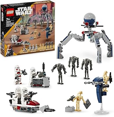 Star Wars 75372 Clone Trooper & Battle Droid Battle Pack, inkl. 4 Minifiguren, 5 Droiden und Speeder Bike mit Shooter - Bauspielzeug für Jungen und Mädchen ab 7 Jahren