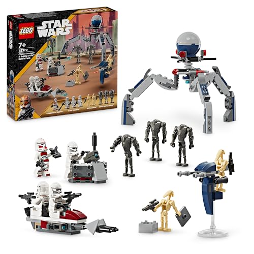 Star Wars 75372 Clone Trooper & Battle Droid Battle Pack, inkl. 4 Minifiguren, 5 Droiden und Speeder Bike mit Shooter - Bauspielzeug für Jungen und Mädchen ab 7 Jahren