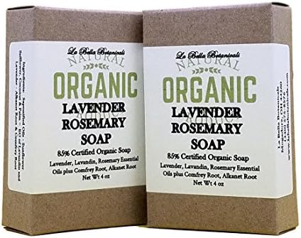 Lavender Rosemary Soap, 2 Pack, Lavender Soap, Certified Organic, Lavender Oil, Lavandin Oil, Rosemary Oil, Comfrey Root, Alkanet Root, Coconut Oil, Palm Oil, Made in USA