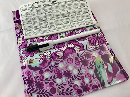 Duplicate Checkbook Cover Register with Pen Holder - Tula Pink Chipper Fox Nap in Raspberry