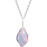 QNAVIC Raw Gemstone Dainty Pendant Necklace for Women, Natural Birthstone Handmade Jewelry, Healing Chakra Crystal, Silver Plated Chain 18" Birthday Gift for Her