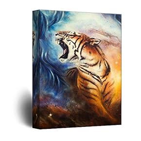 Canvas Wall Art - Tiger on Colorful Background - Giclee Print Gallery Wrap Modern Home Art Ready to Hang - 12x18 inches