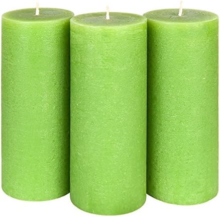 Candle Atelier Olive Green 3" x 7.5" Handmade Pillar Candles, Fragrance-free, Set of 3