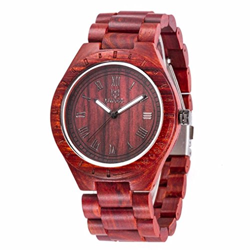 Uwood Luxury Brand Zebra Men's Sandal Wooden Movement Watch Water Resistant Fashion Natural Wood Watch,No Bamboo Box(Red)