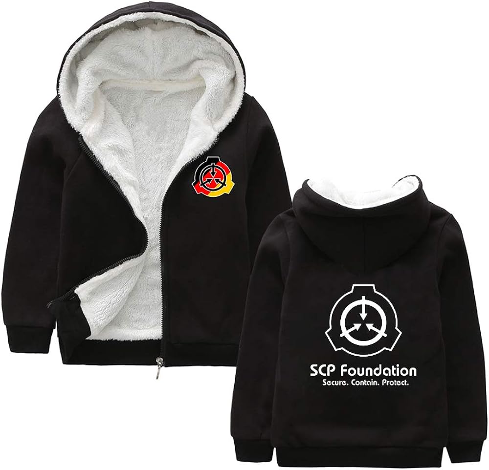 Unisex Scp Foundation Coats Soft Plush Jacket Hooded Kids Jacket Thick Zipper Coat Printing Hoodie Scp Foundation Jackets Outerwear Color Black06 Size 150 Amazon Co Uk Clothing