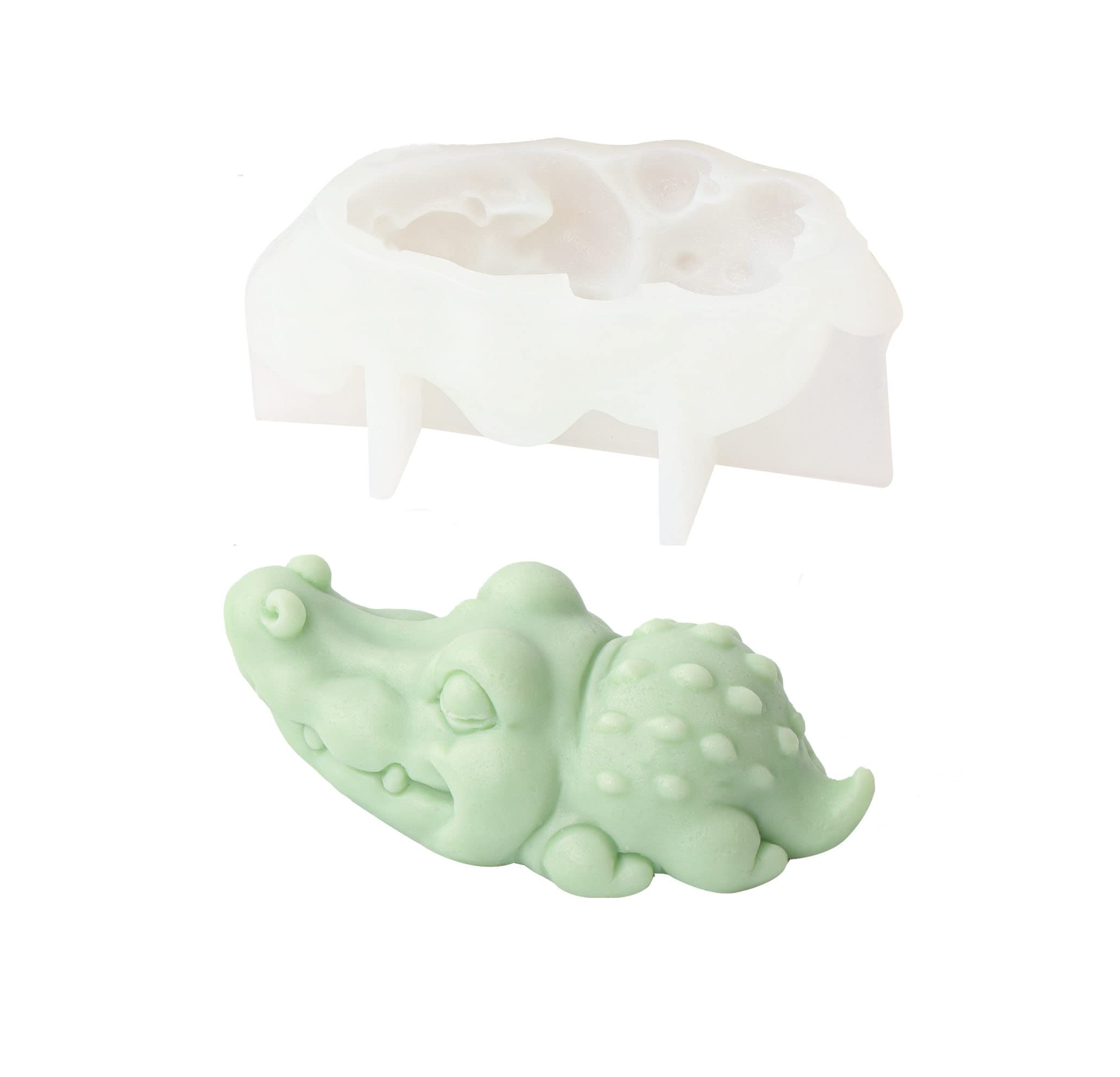 Xidmold 3D Crocodile Silicone Mould Animal Candle Soap Mould Cute Crocodile Silicone Mold for Fondant, Chocolate, Cake Decor, Candle, Soap, Polymer Clay, Plaster Ornament, Resin Art (Crocodile)