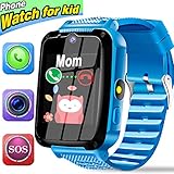 Kid Smart Watch GPS Tracker Wrist Phone Game Watch for Kids Child Boys Girls SOS anti-lost Alarm Remote Monitor with SIM Card Compatible for iOS Android Birthday Gifts by iCooLive (02 blue)