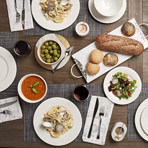 Tabletops Gallery Embossed Bone White Porcelain Round Dinnerware