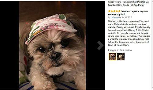Happy Hours - Small Pet Dog Cat Baseball Visor Sports Hat Cap Puppy Summer Baseball Outdoor Ear Holes Sunbonnet Outfit Elastic Leather Neck Strap 6 Colors 2 Sizes Available (Flowers, Size M)