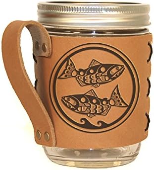 Fish Life: Leather Wide Mouth Mason Jar Holder Sleeve - Insulated jar carrier…