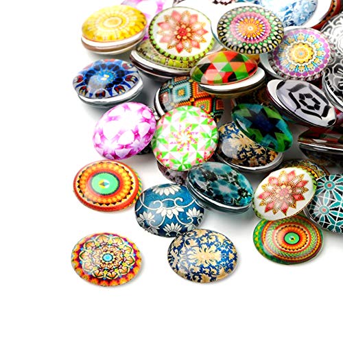 Craftdady 200pcs 50 Mixed Styles Half Round Flat Back Mosaic Printed Glass Cabochons 10x4mm for Photo Pendant Craft Jewelry Making