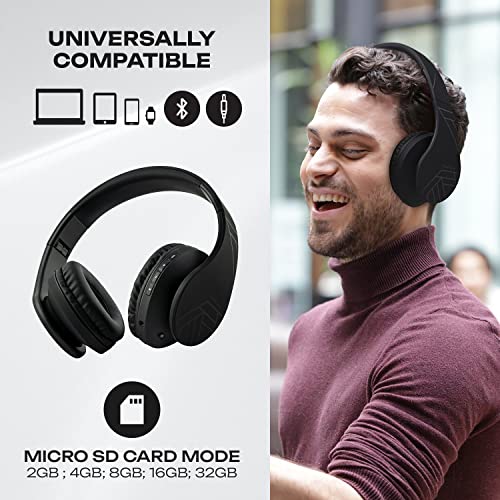 PowerLocus Bluetooth Over-Ear Headphones, Wireless Stereo Foldable Headphones Wireless and Wired Headsets with Built-in Mic, Micro SD/TF, FM for iPhone/Samsung/iPad/PC - Black