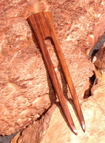 JWL (1) Rosewood Two Prong 6 Inch Straight Hair Stick Pick Pic Pin Fork - Hawaiian Style