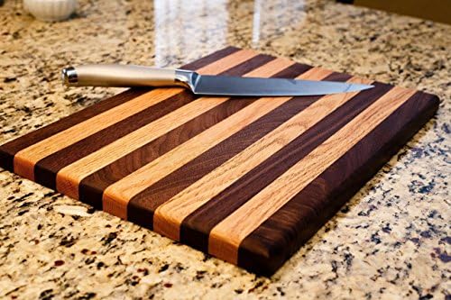 Oak & Walnut Wood Cutting Board HANDMADE IN USA-Large 15x11x3/4 in. Kitchen Butcher Block for Cheese, Meat, and Vegetables-100% CHEMICAL FREE SOLID ORGANIC HARDWOOD-FoodSafe Preparation & Serving Tray