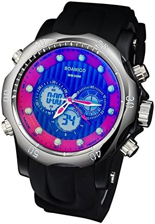 BOAMIGO Sport Men's Analog-Digital Chronograph Watch with Black Silicone Band Wristwatches F108-2
